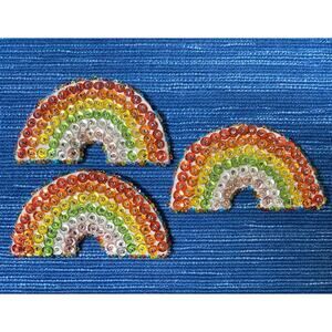 Vtg Cute Handmade Rainbow Pin Lot of 3 Homemade Crafts Sequins Beaded 3" 34B